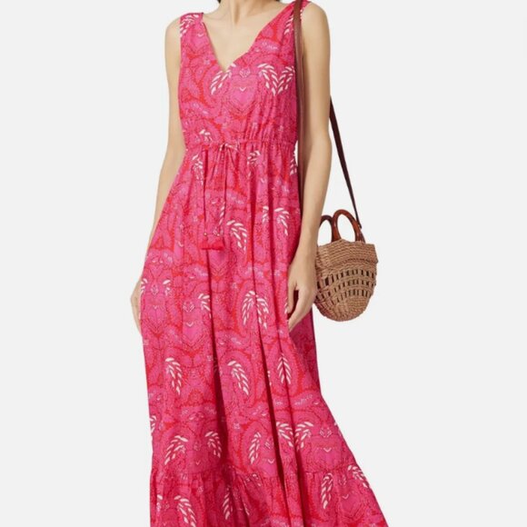 Figue Indira Batik Print Tiered Ruffle Hem Maxi Dress Pink Size XL - Picture 1 of 9